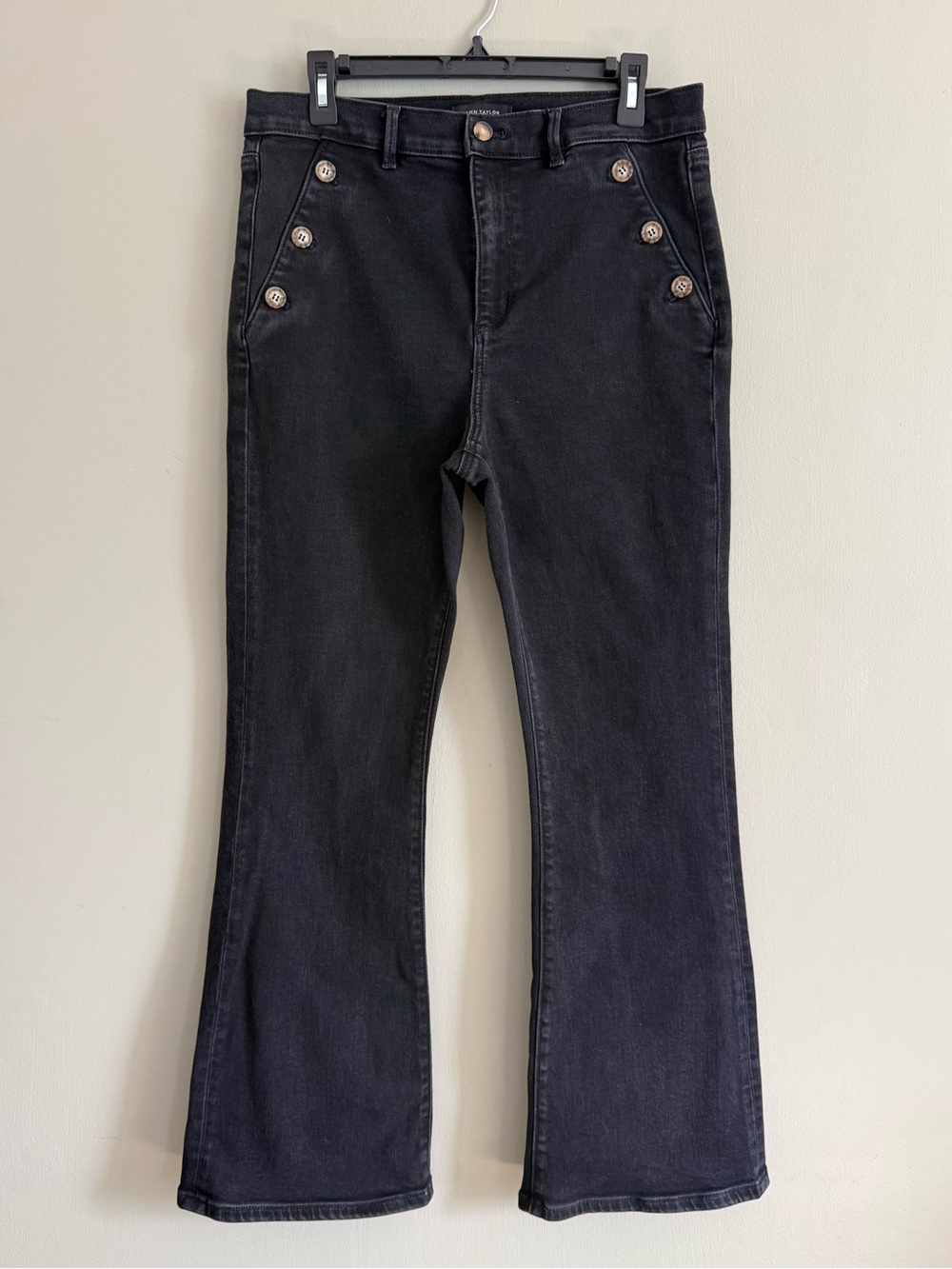 Ann Taylor Black Sailor Button High Rise Flare Jeans Size 12